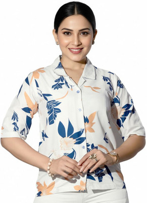 KALEE Women Floral Print Casual White Shirt