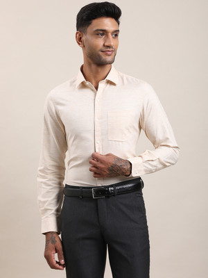 TURTLE Men Solid Formal Beige Shirt