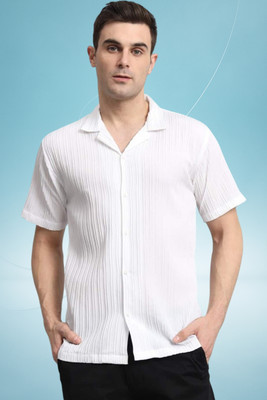 A Dearise Men Self Design Casual White Shirt