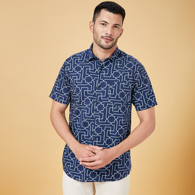 Byford by Pantaloons Men Printed Casual Dark Blue, White Shirt