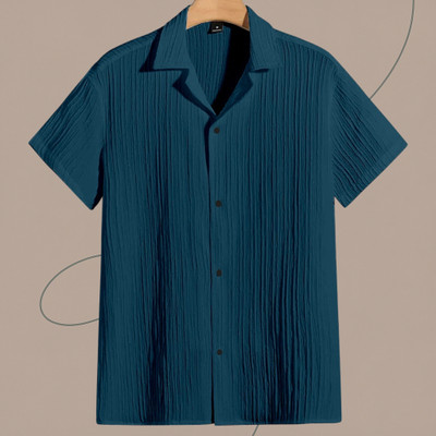 Jenil Fashion Men Self Design Casual Blue Shirt