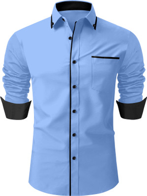 LAXBON Men Solid Casual Blue Shirt
