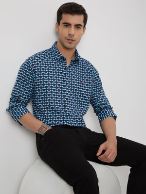 MUFTI Men Geometric Print Casual Blue Shirt