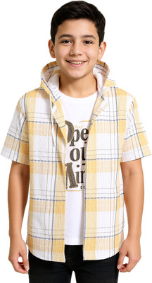 CAVIO Boys Checkered Casual Yellow, White Shirt