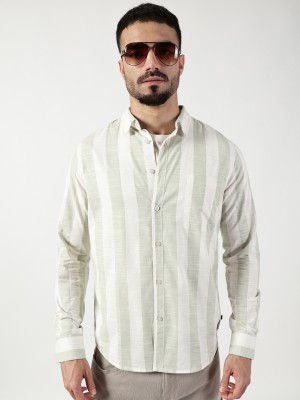 THOMAS SCOTT Men Striped Casual Green, White Shirt