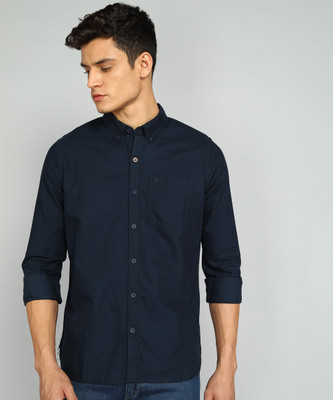 WROGN Men Self Design Casual Dark Blue Shirt