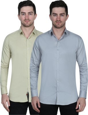 Platinum Fashion Men Solid Casual Green, Grey Shirt(Pack of 2)