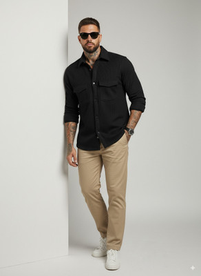 Dhakre fashion Men Solid Casual Black Shirt