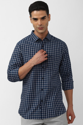 PETER ENGLAND Men Checkered Casual Blue Shirt