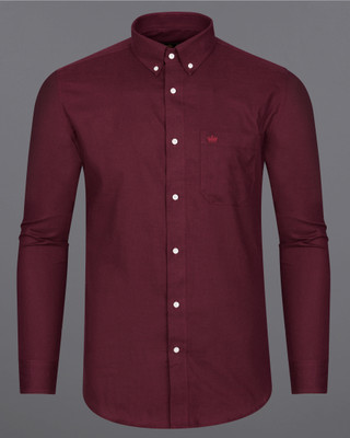 french crown Men Solid Formal Maroon Shirt