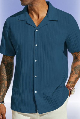 A DEEMOON TREND Men Striped Casual Blue Shirt