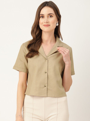 KASHIAN Women Solid Casual Khaki Shirt