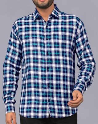 METRONAUT Men Checkered Casual White, Dark Blue, Light Blue Shirt