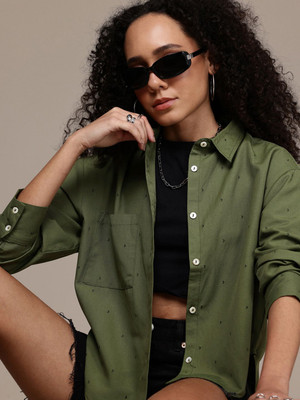 Roadster Women Printed Casual Green Shirt