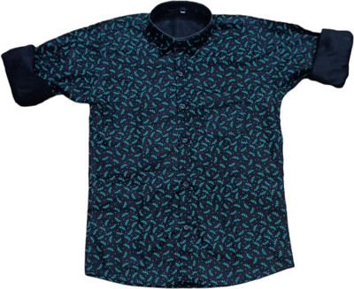 Radhe Govind Boys Printed Casual Dark Green, Blue Shirt