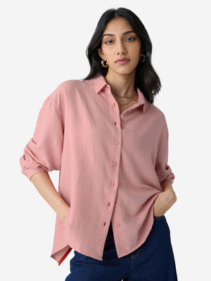 The Souled Store Women Solid Casual Pink Shirt