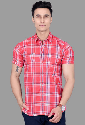 BlackLilly Men Checkered Casual Pink Shirt
