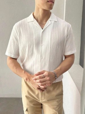 KHANJAN FASHION Men Self Design Formal White Shirt