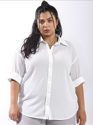 MAYKR Women Solid Casual White Shirt