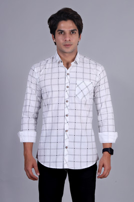 JOE & JOHN Men Checkered Casual White Shirt