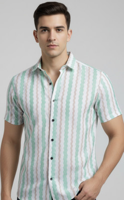 THE KINGSMAN Men Striped Casual Light Green Shirt