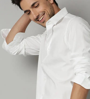 B&w Men Solid Formal White Shirt