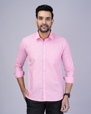 RENOUX Men Self Design Casual Pink Shirt