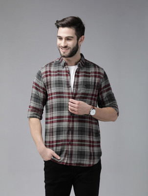 THE BEAR HOUSE Men Checkered Casual Grey, Black, Maroon Shirt