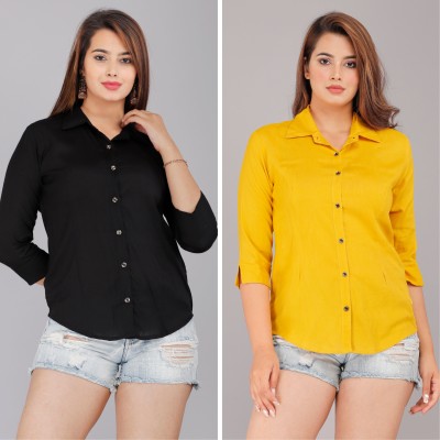 GEHU GARMENTS Women Solid Casual Yellow, Black Shirt(Pack of 2)