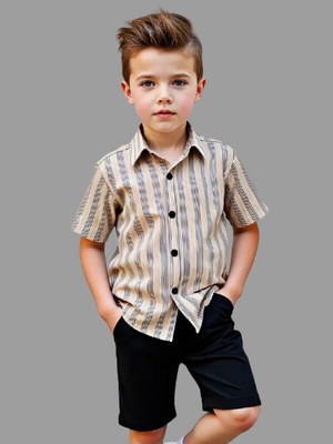Prachi Creation Boys Printed Casual Cream, Black Shirt