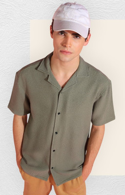 INDICLUB Men Self Design Casual Light Green Shirt