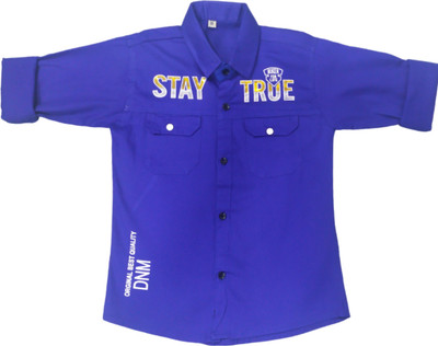 FASHION GRAB Boys Printed Casual Dark Blue Shirt