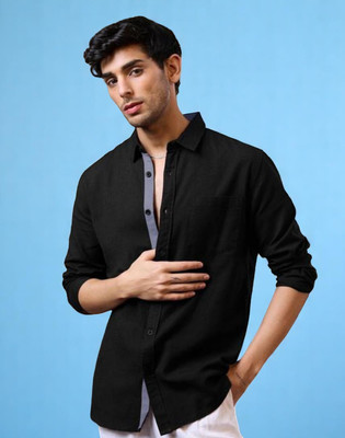 Mantratextile Hubb Men Self Design Casual Black Shirt(Pack of 2)