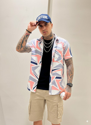 Leotude Men Printed Casual Pink Shirt