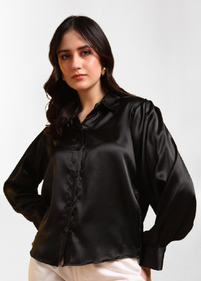 Ann Springs Women Solid Casual Black Shirt