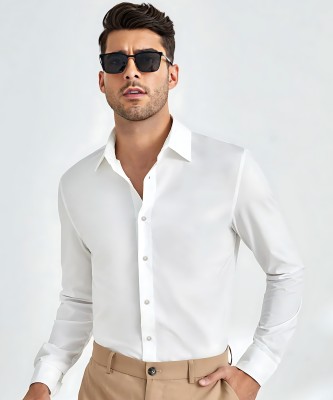 Webric Men Solid Formal White Shirt