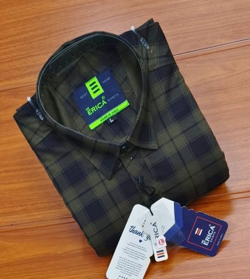 Erica Men Checkered Casual Dark Green Shirt