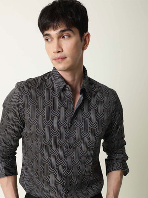 RARE RABBIT Men Printed Casual Black, White Shirt