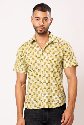 Jostory Men Printed Casual Yellow Shirt
