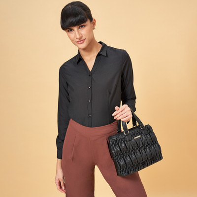 Annabelle by Pantaloons Women Self Design Casual Black Shirt