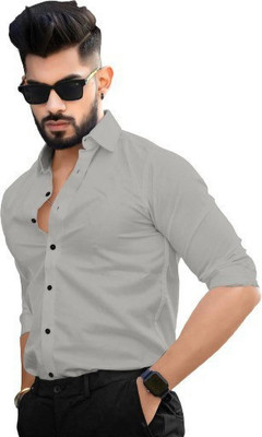 ISUEL Febb Men Solid Casual Grey Shirt