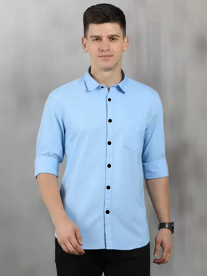 Rajarenchhod Men Solid Casual Light Blue Shirt