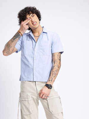 Glitchez Men Solid Casual Blue Shirt
