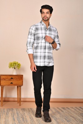 Shreeji Men Checkered Casual White Shirt