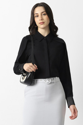 VAN HEUSEN Women Solid Party Black Shirt