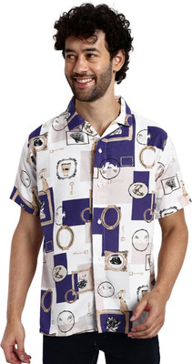 Leriya Fashion Men Printed Casual Blue Shirt