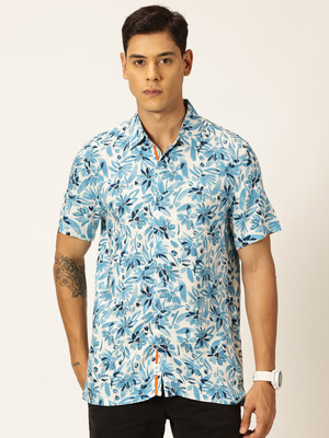 THOMAS SCOTT Men Floral Print Casual Blue Shirt