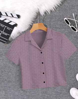 LookRange Women Self Design Casual Purple Shirt