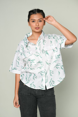 Easy Shot Women Printed Casual Green, White Shirt