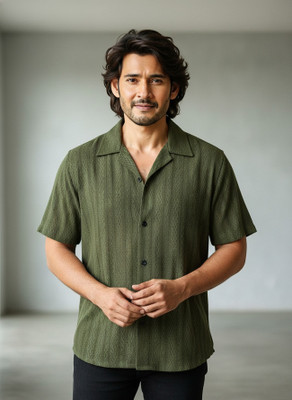 SEVENTEENSTITCH Men Solid, Striped Casual Light Green Shirt